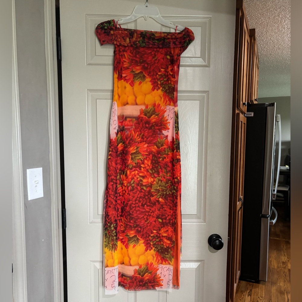 ZARA Womens Tulle Mesh StretchMidi Dress size S NWT Picante Pepper Market Print - Picture 2 of 4